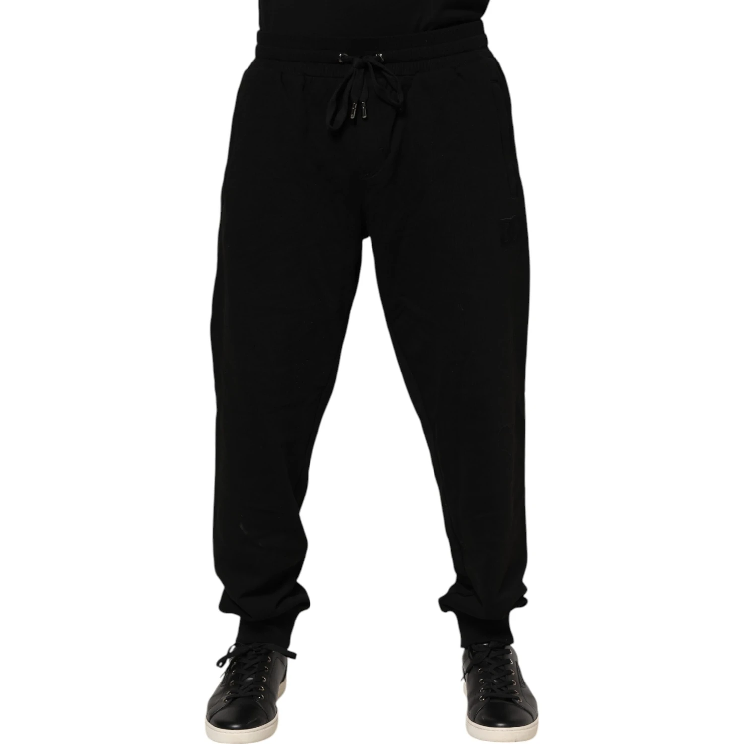 Black Cotton Logo Tape Men Jogger Pants