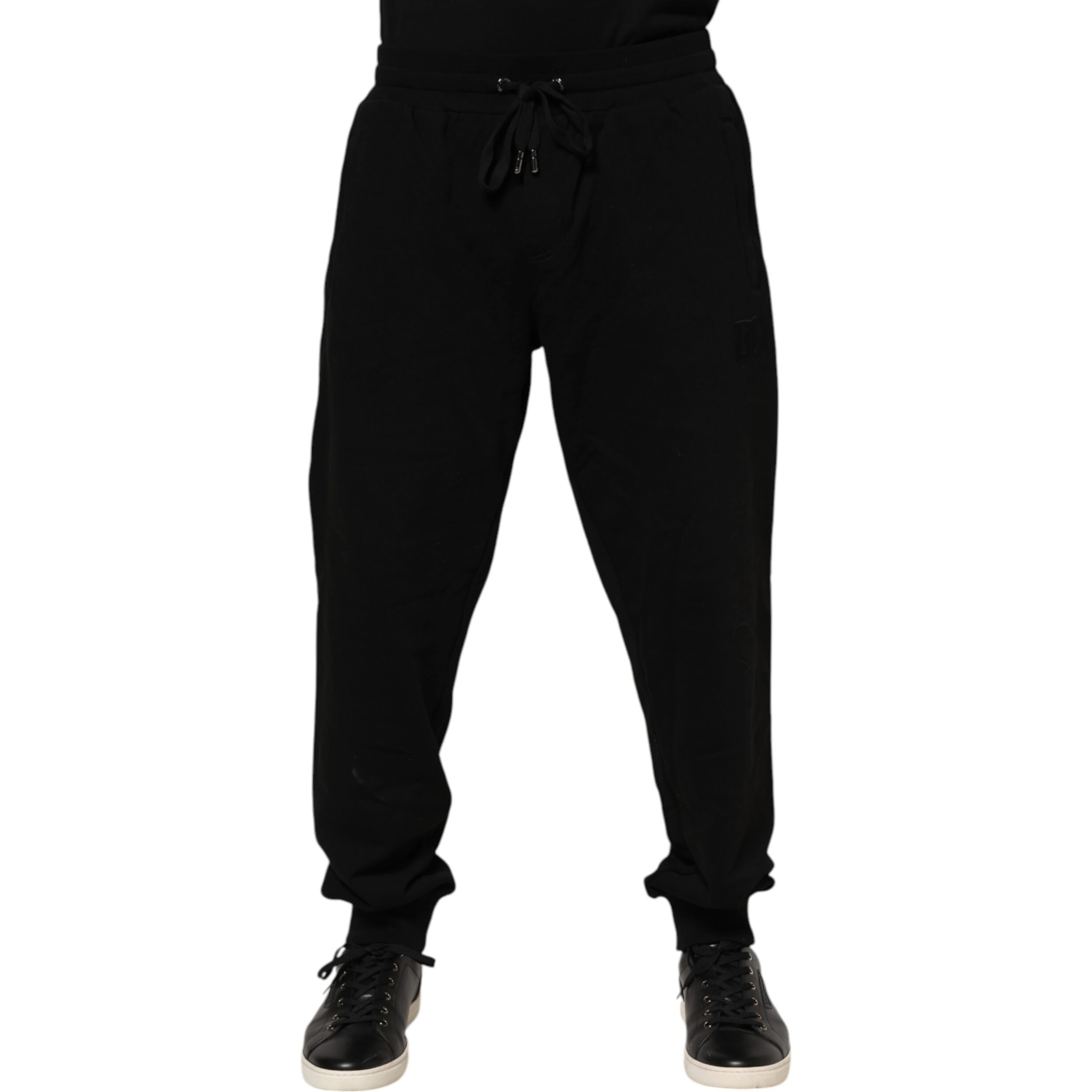 Black Cotton Logo Tape Men Jogger Pants