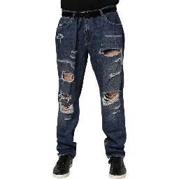Blue Cotton Camouflage Denim Jeans