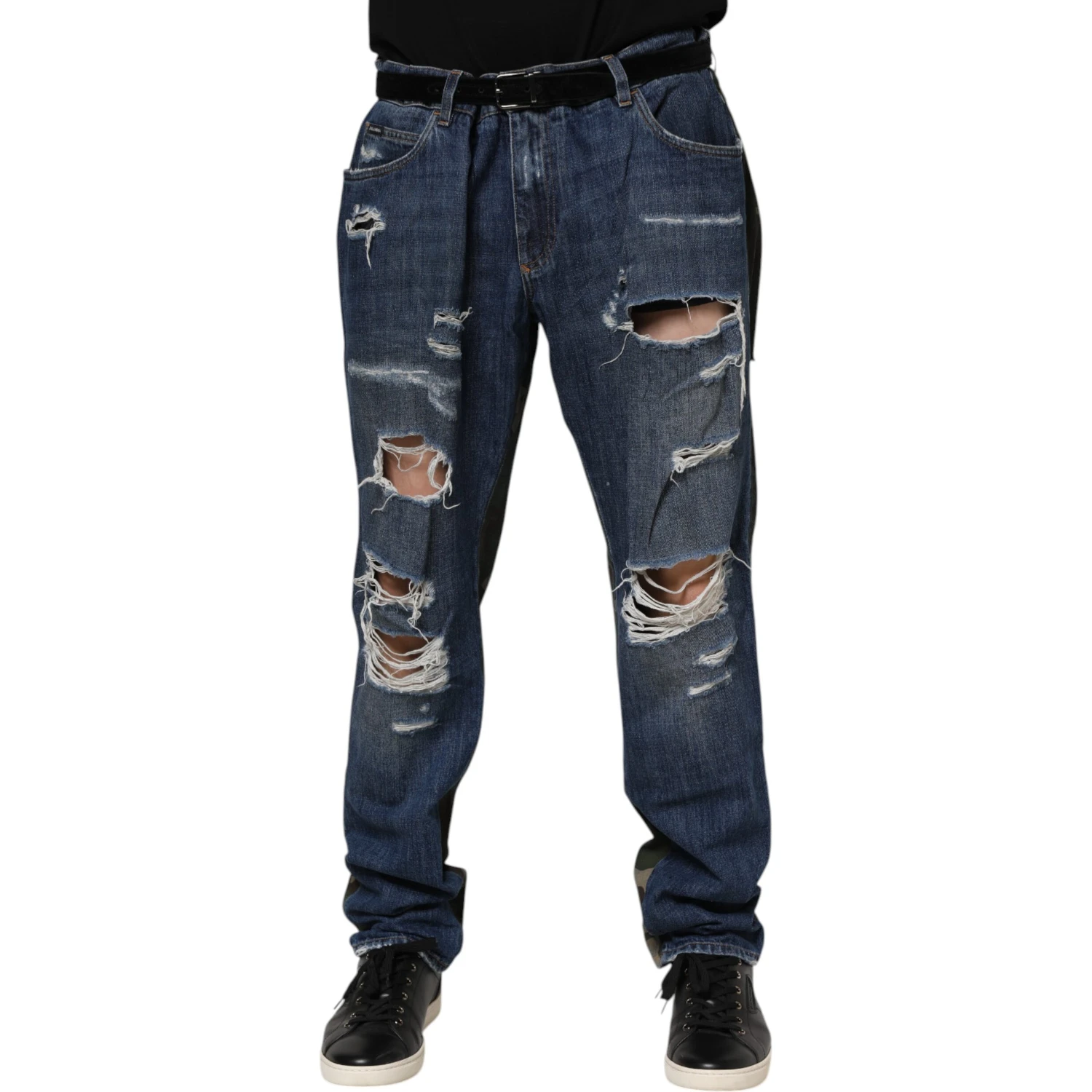 Blue Cotton Camouflage Denim Jeans