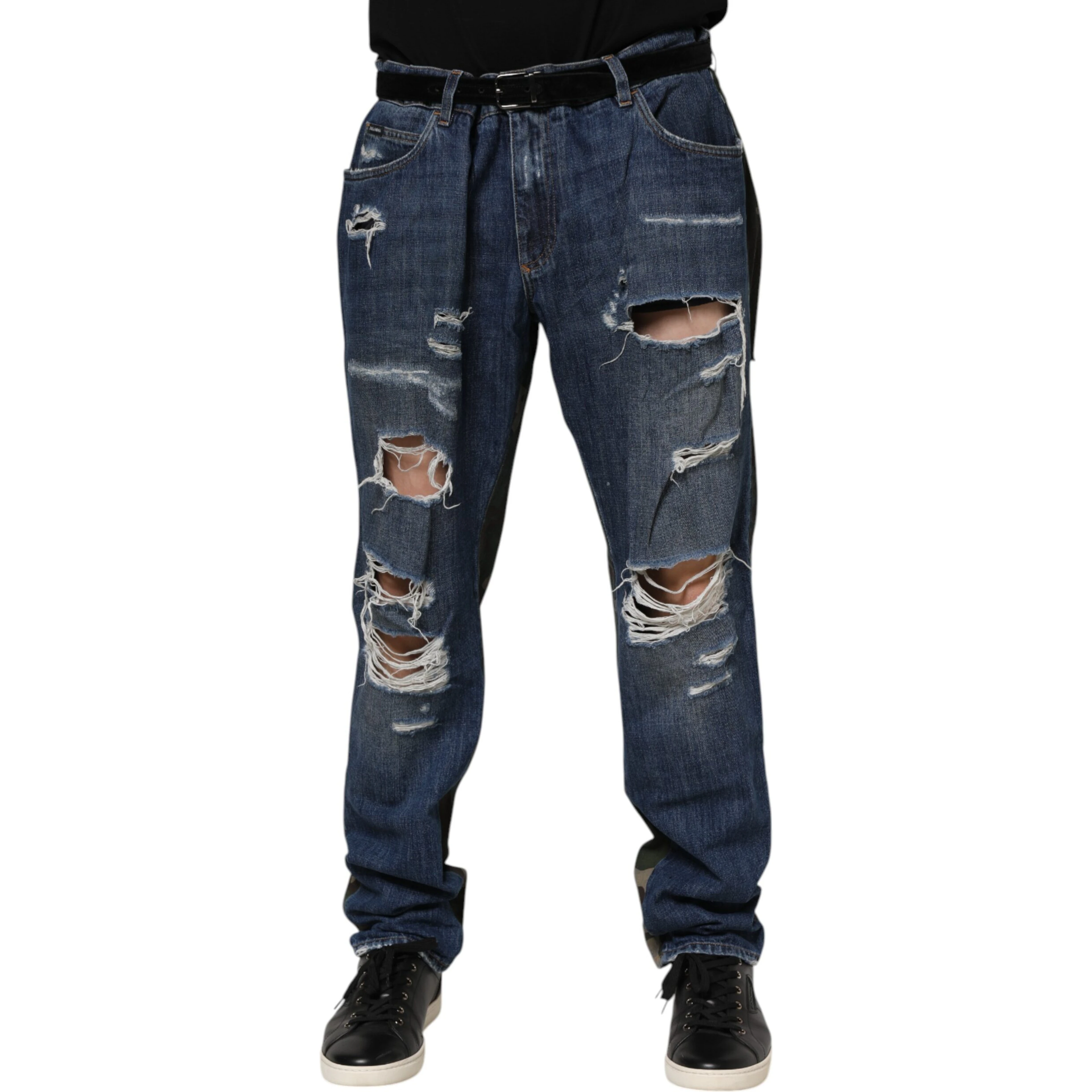 Blue Cotton Camouflage Denim Jeans