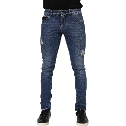 Blue Cotton Logo Plaque Skinny Men Denim Jeans