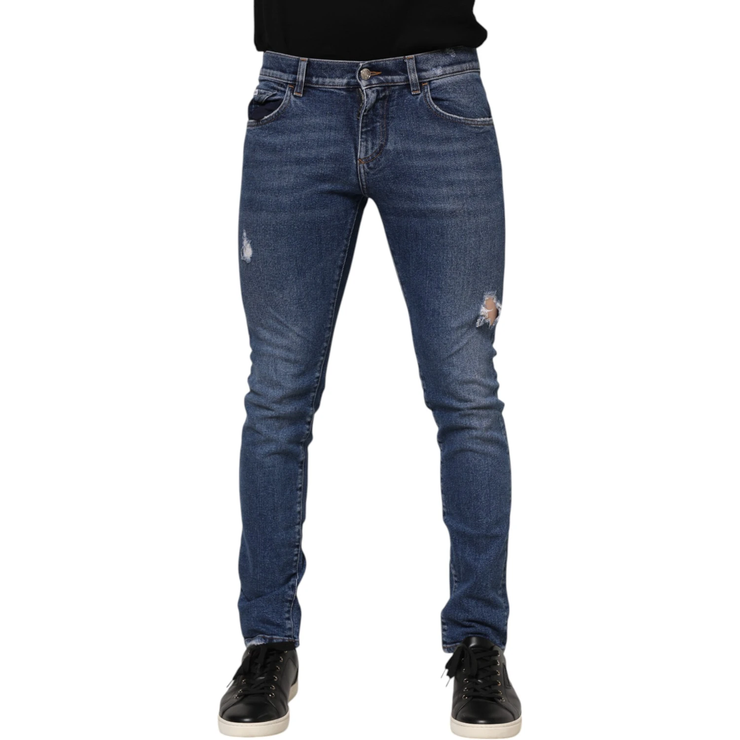 Blue Cotton Logo Plaque Skinny Men Denim Jeans