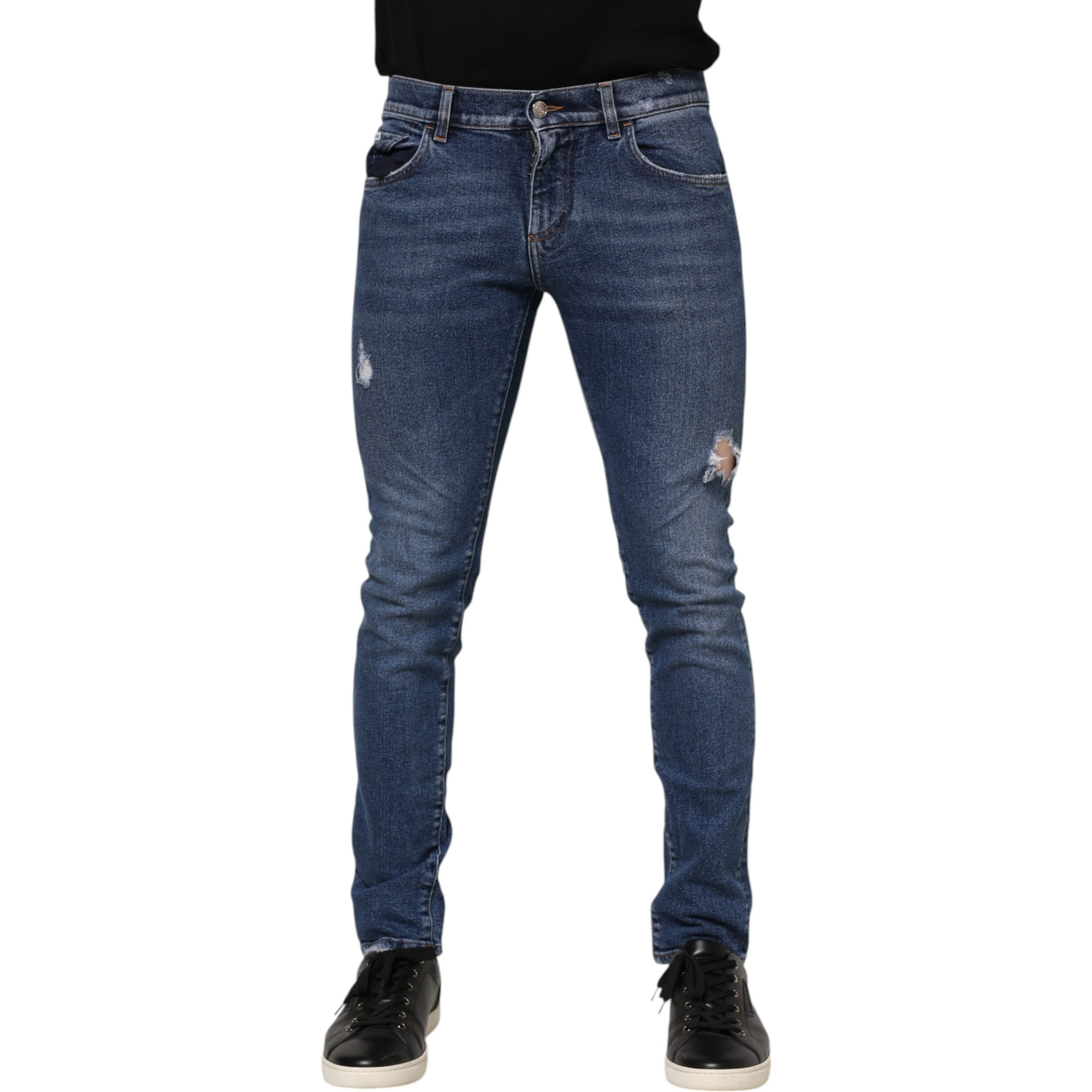 Blue Cotton Logo Plaque Skinny Men Denim Jeans