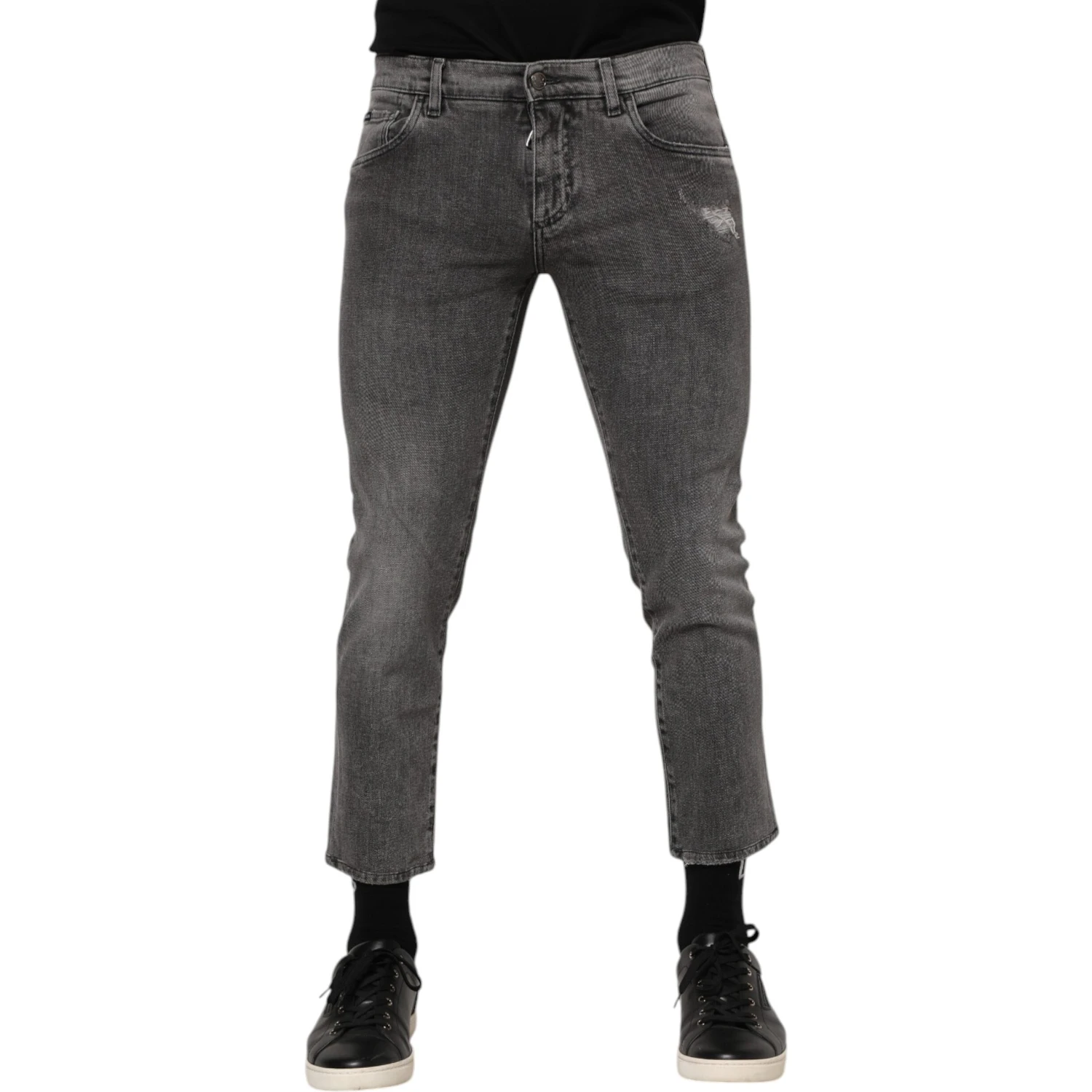 Gray Cotton Logo Plaque Men Denim Jeans