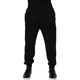 Black Cotton Drawstring Jogger Pants