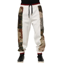 White Patchwork Mens Jogger Pants