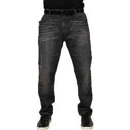 Gray Washed Cotton Loose Denim Jeans