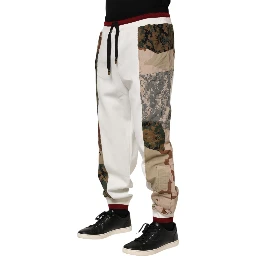 White Patchwork Jogger Pants
