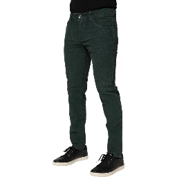 Green Cotton Corduroy Skinny Pants