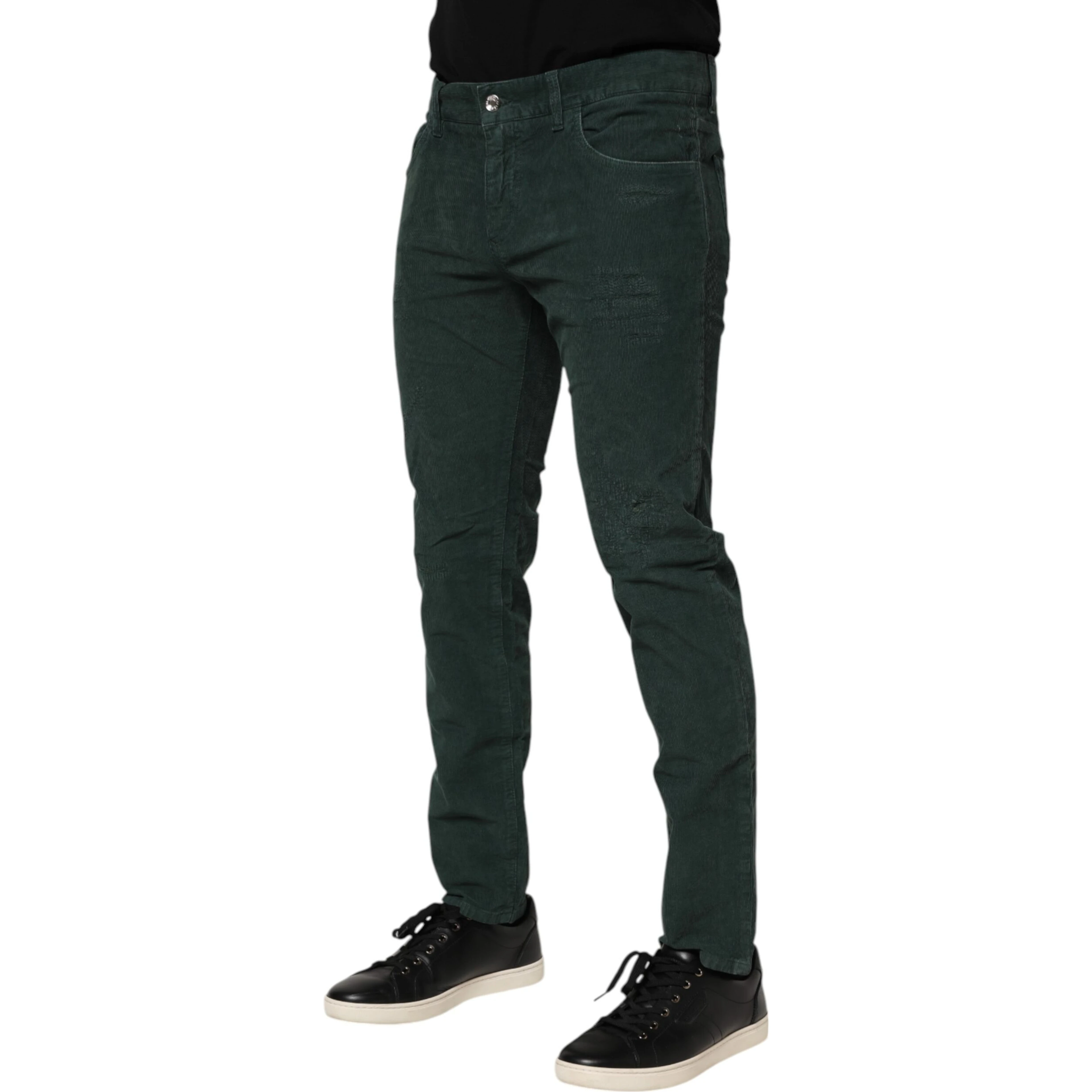 Green Cotton Corduroy Skinny Pants