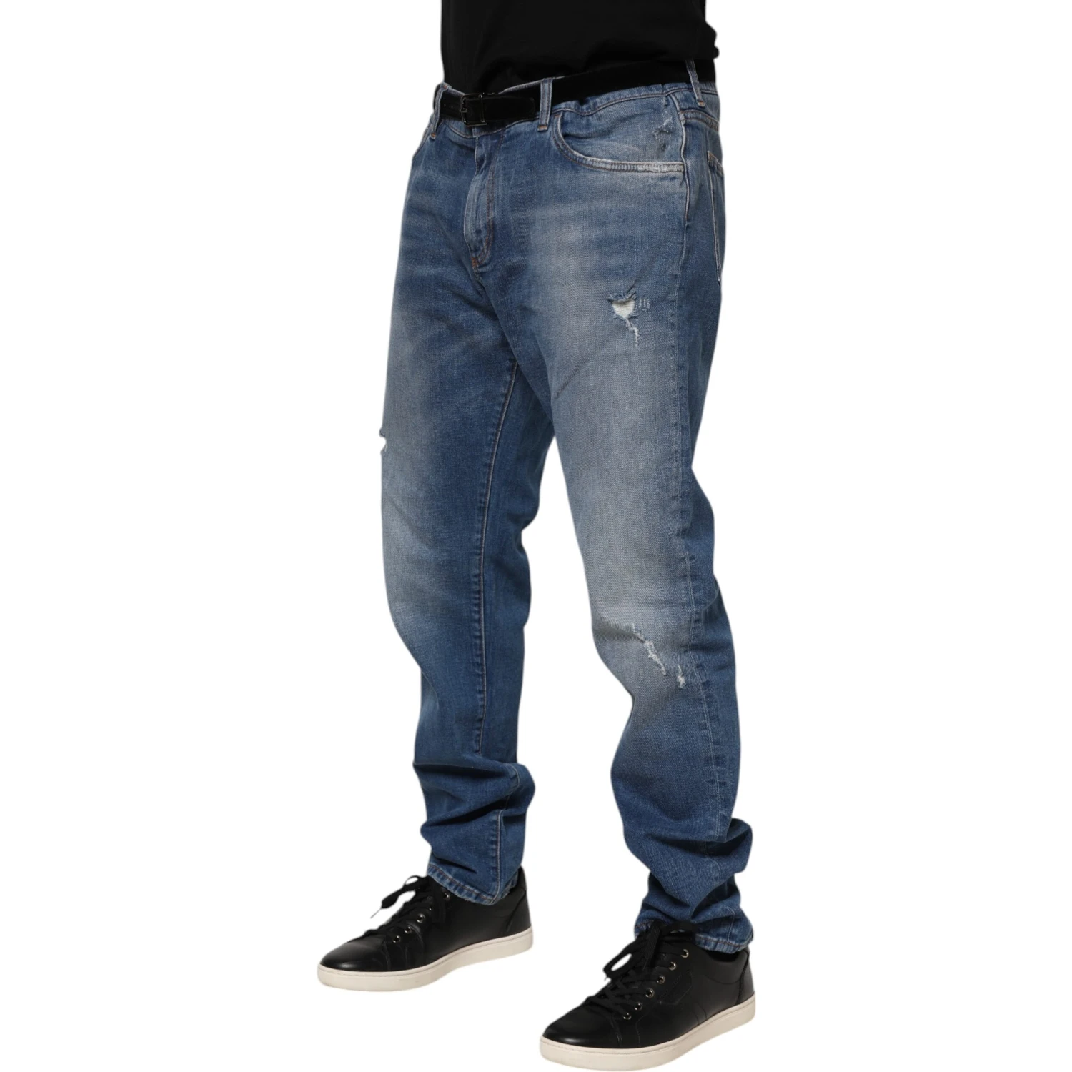 Blue Washed Cotton Logo Plaque Denim Jeans