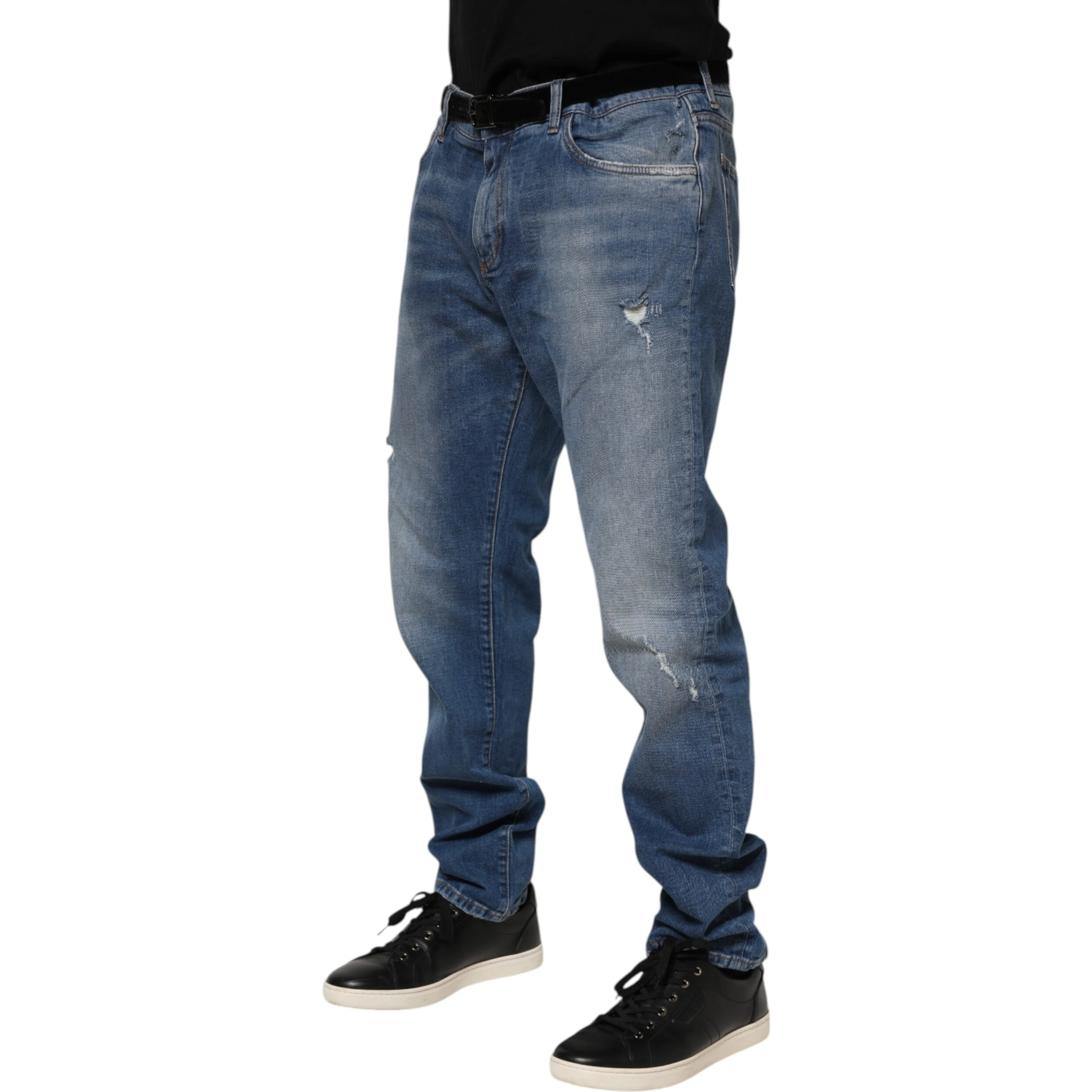 Blue Washed Cotton Logo Plaque Denim Jeans