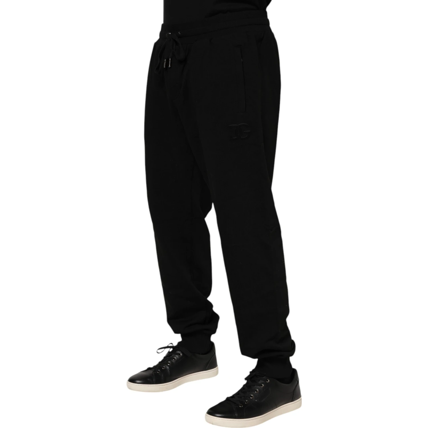 Black Cotton Logo Tape Men Jogger Pants