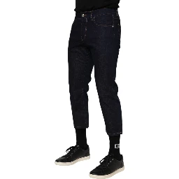 Dark Blue Cotton Logo Slim Fit Men Denim Jeans