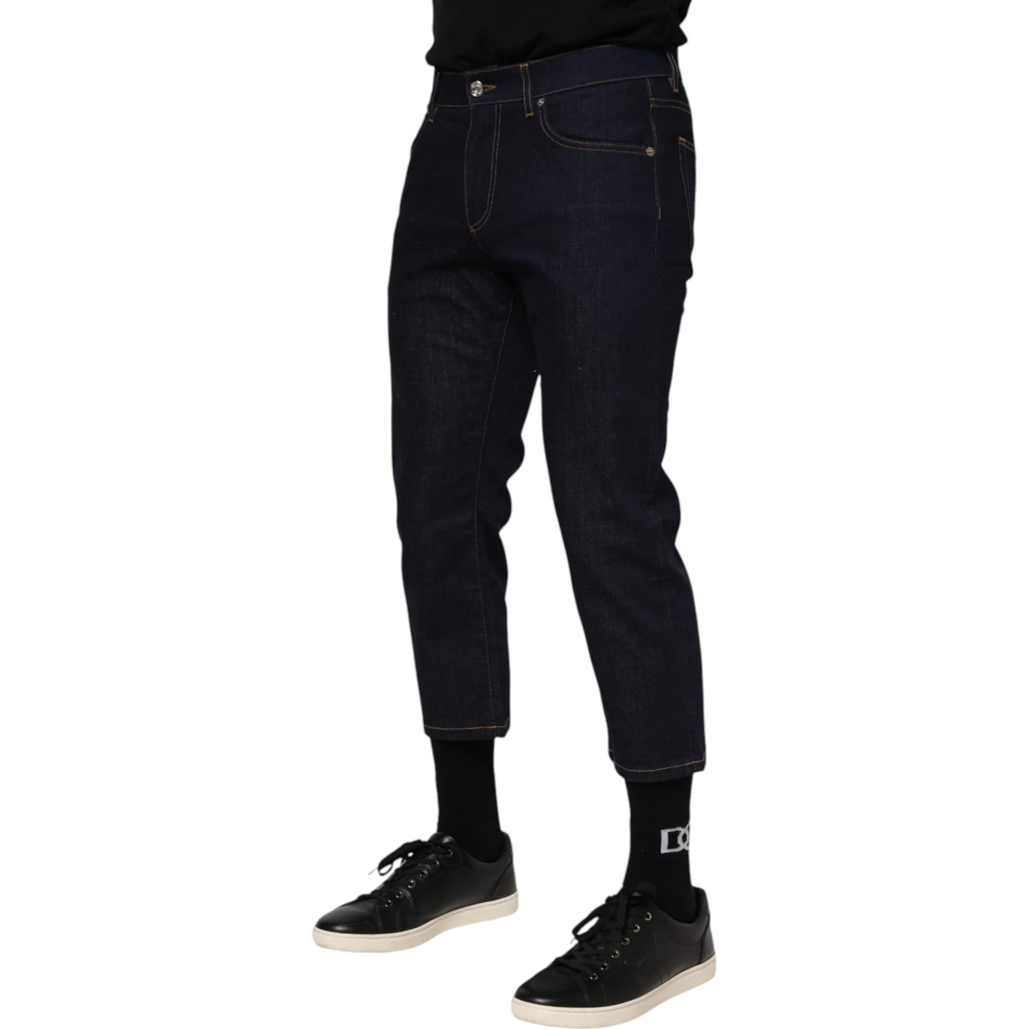 Dark Blue Cotton Logo Slim Fit Men Denim Jeans
