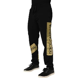 Black Cotton Logo Tape Men Jogger Pants