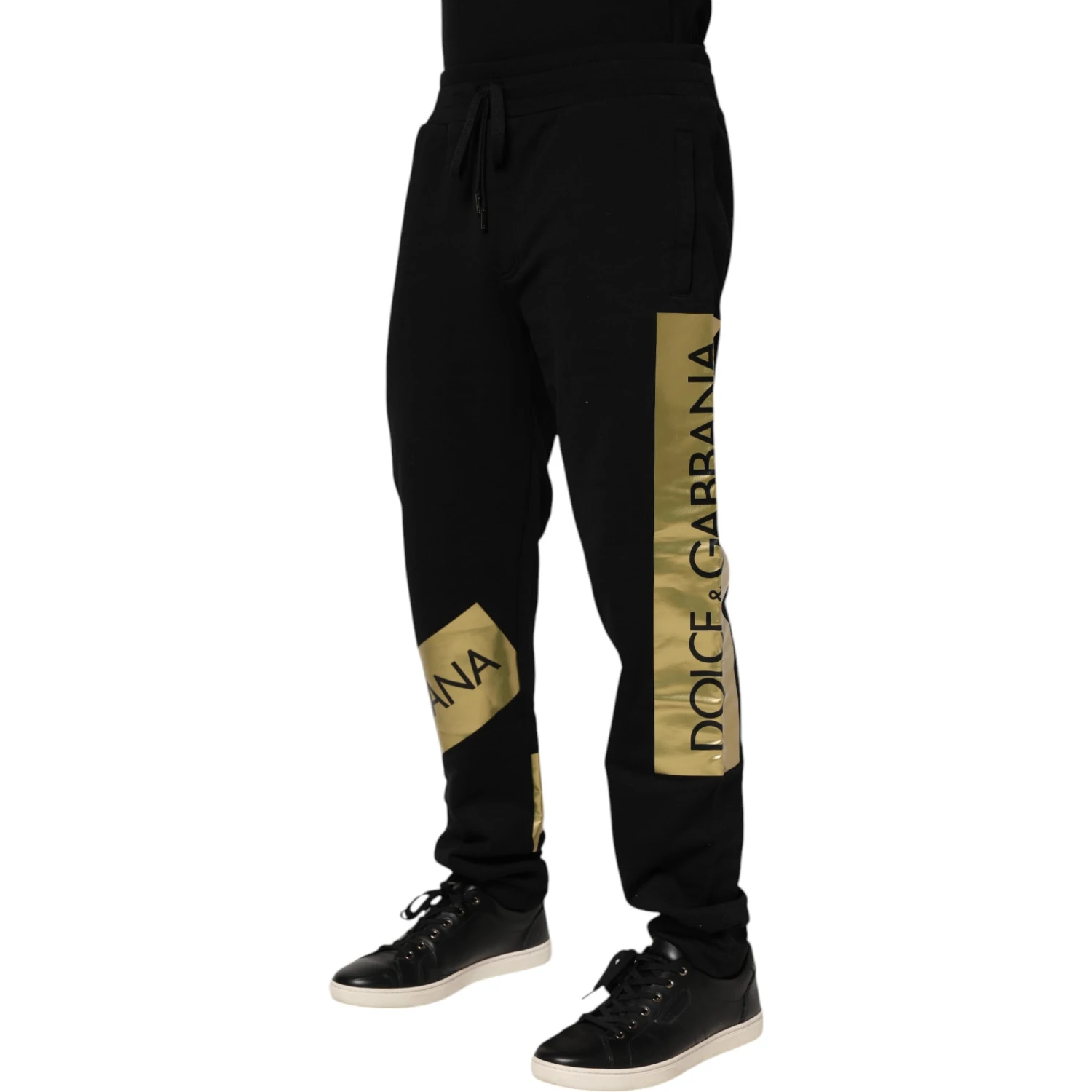Black Cotton Logo Tape Men Jogger Pants