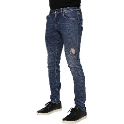 Blue Cotton Logo Plaque Skinny Men Denim Jeans