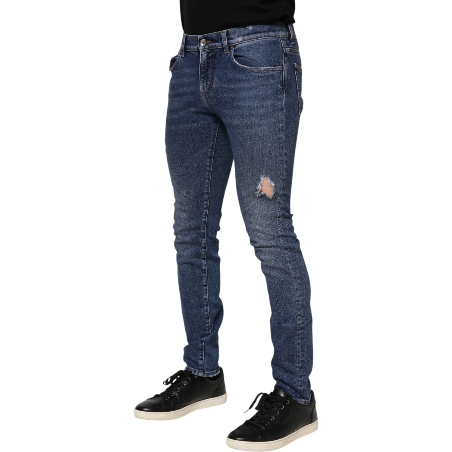 Blue Cotton Logo Plaque Skinny Men Denim Jeans