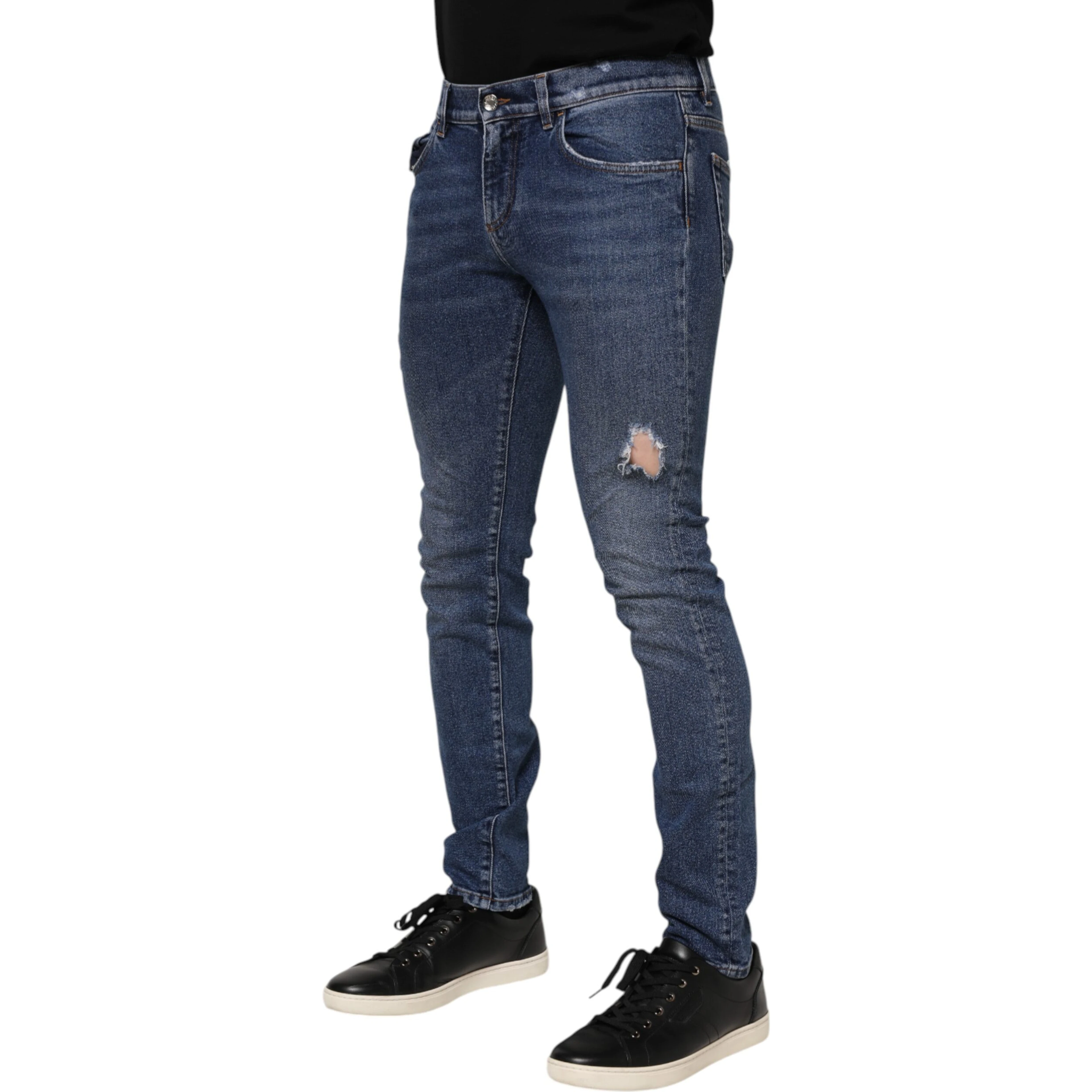 Blue Cotton Logo Plaque Skinny Men Denim Jeans