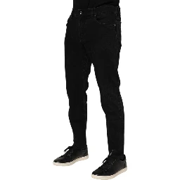 Black Cotton Logo Plaque Slim Fit Denim Jeans