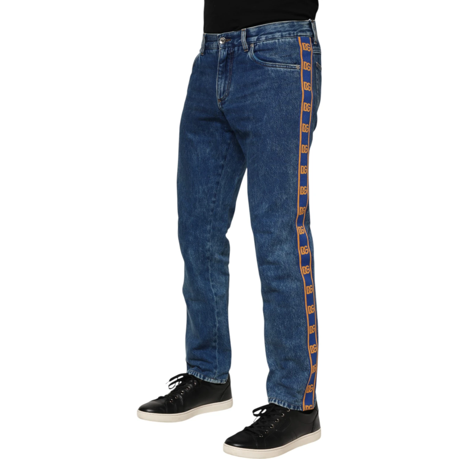 Blue Cotton Logo Plaque Denim Jeans