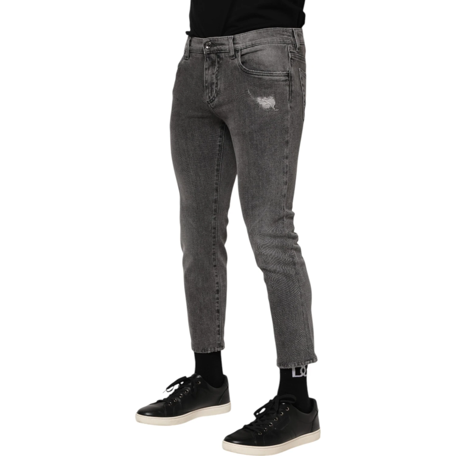 Gray Cotton Logo Plaque Men Denim Jeans