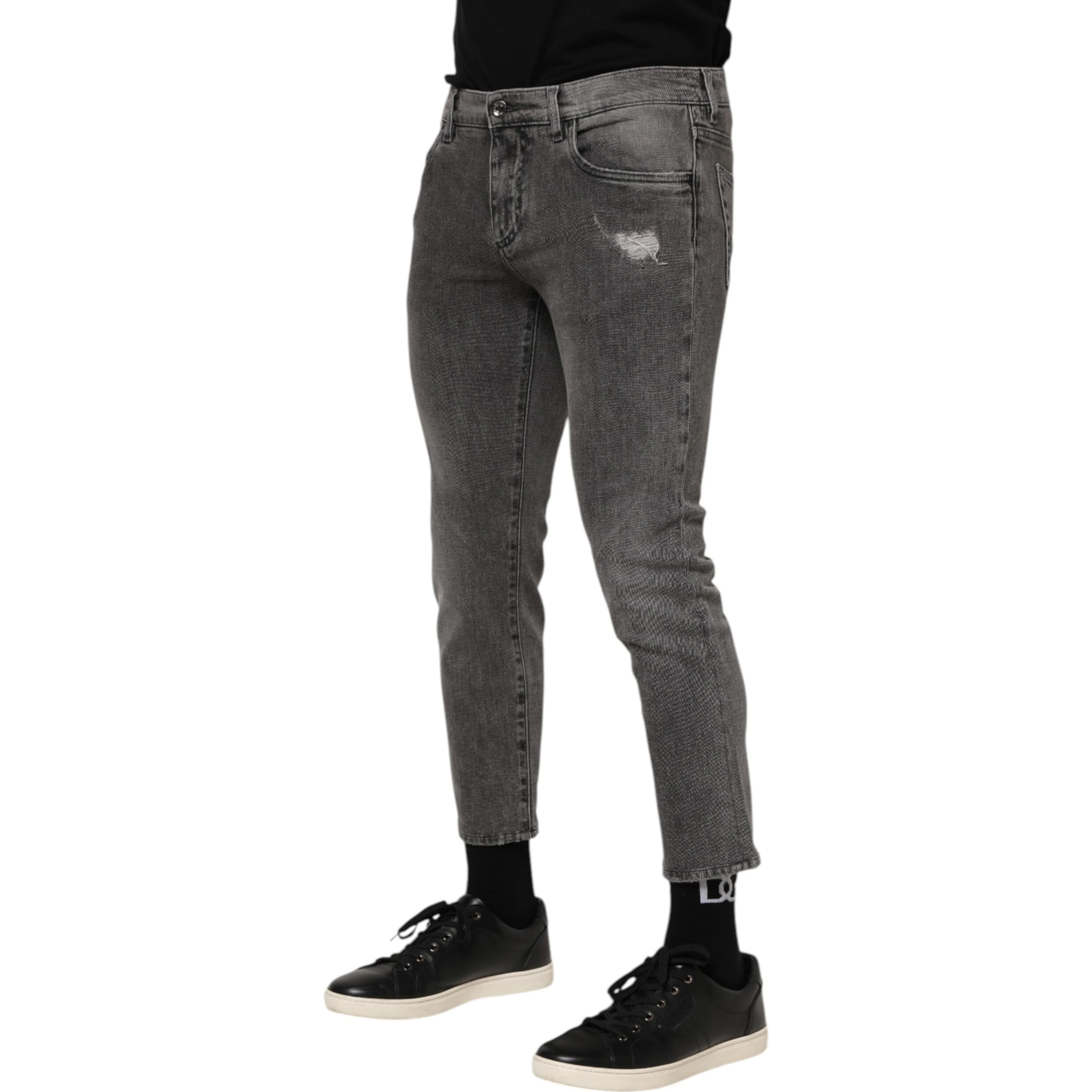 Gray Cotton Logo Plaque Men Denim Jeans