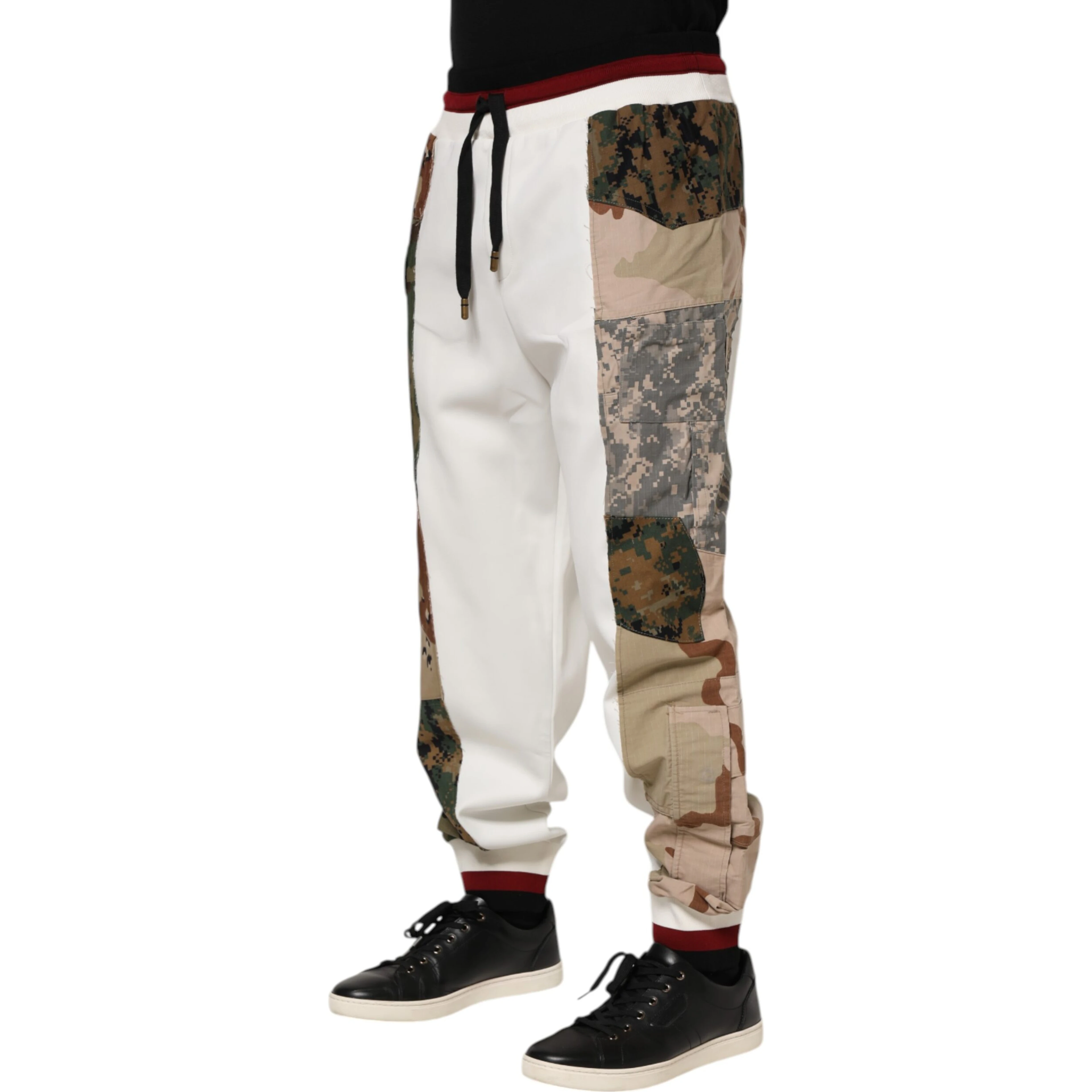 White Patchwork Mens Jogger Pants