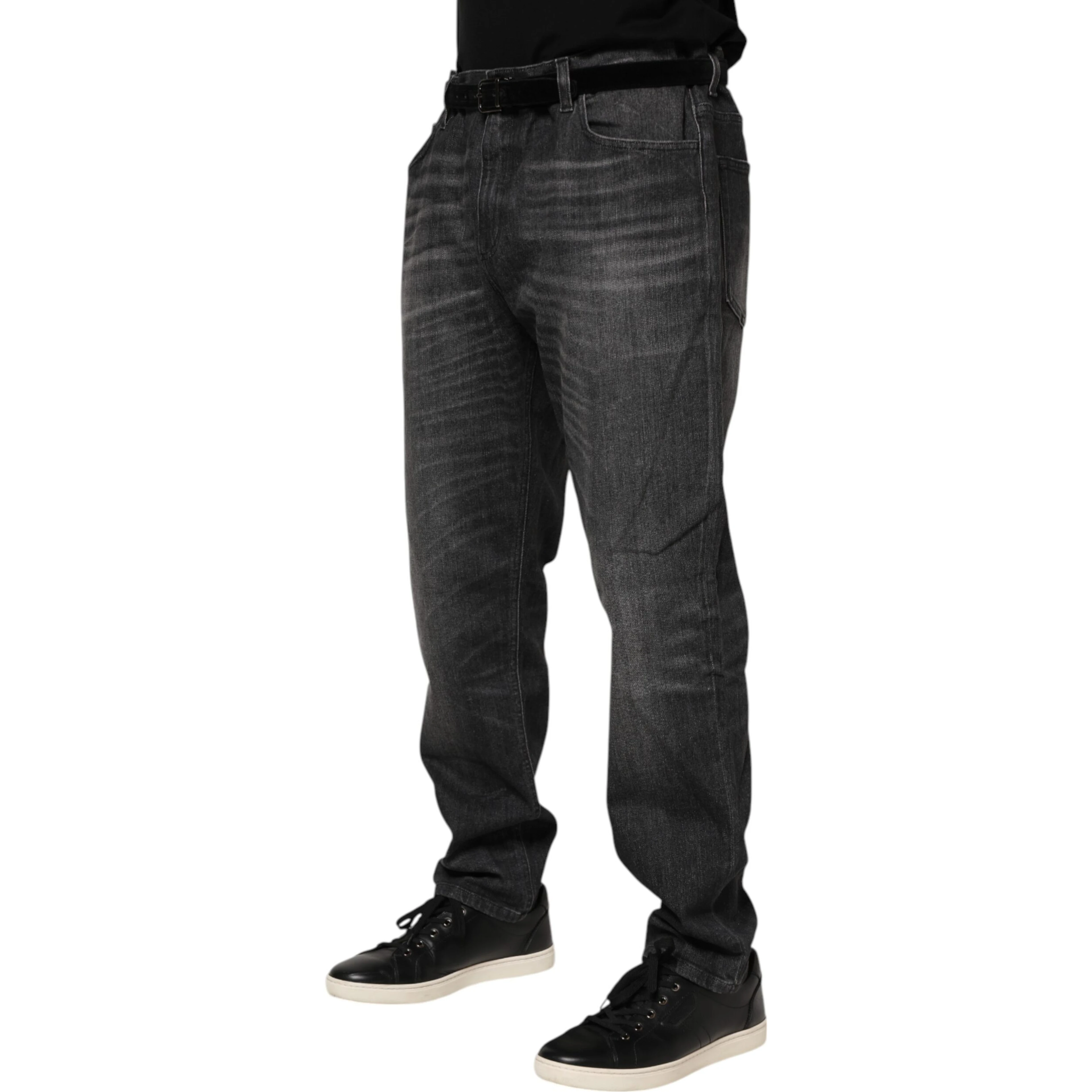 Gray Washed Cotton Loose Denim Jeans