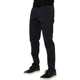 Blue Cotton Tapered Denim Jeans