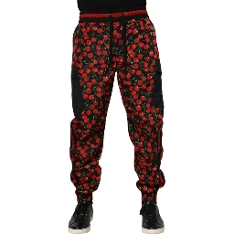 Black Red Cherry Print Men Sweatpants Pants