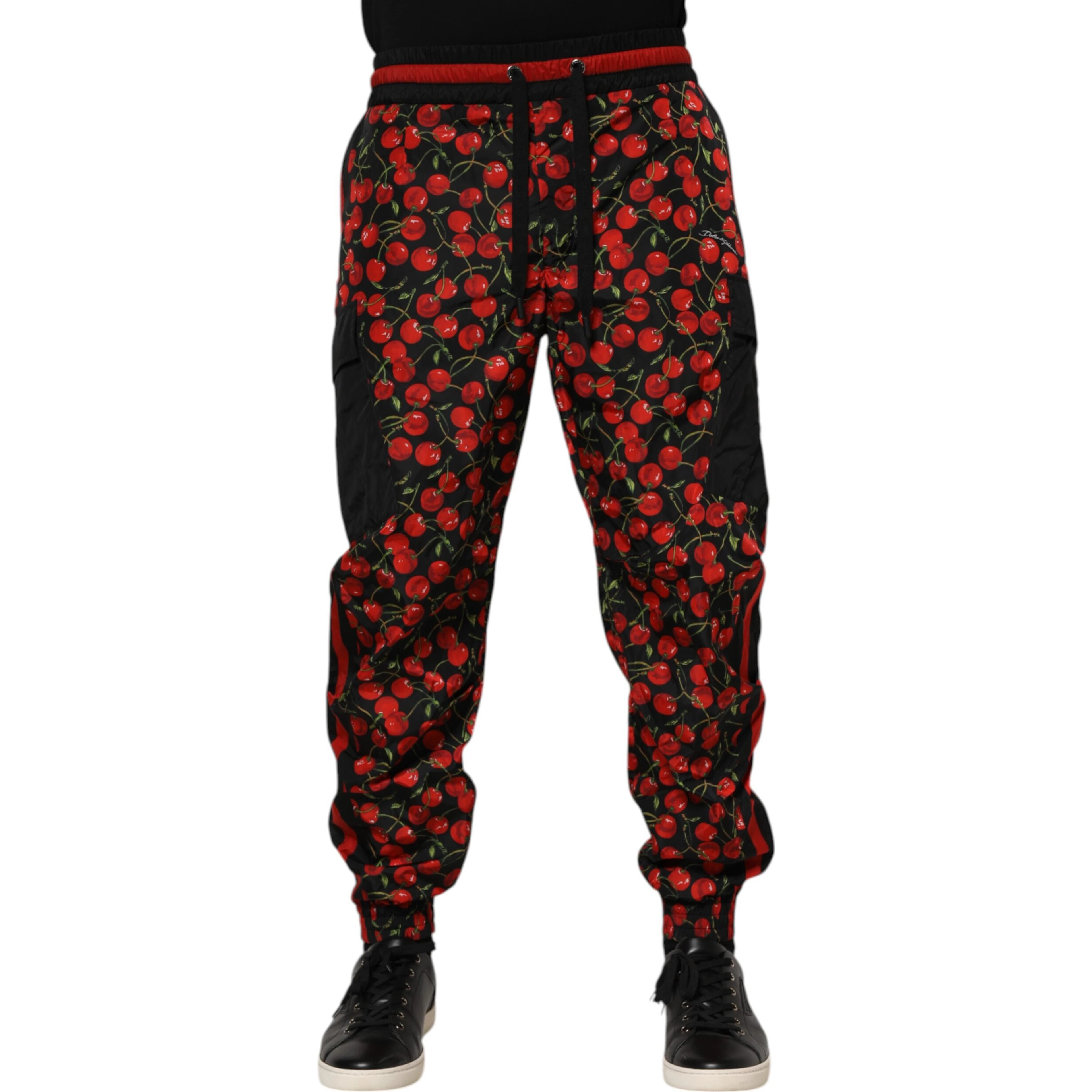 Black Red Cherry Print Men Sweatpants Pants
