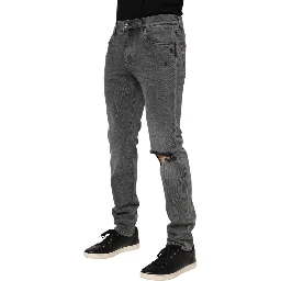 Gray Cotton Logo Plaque Denim Jeans