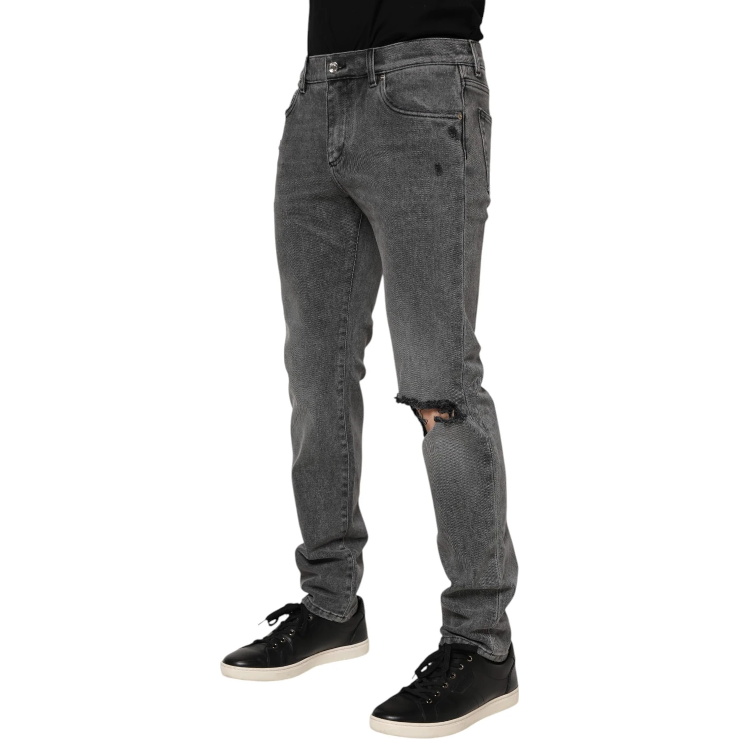 Gray Cotton Logo Plaque Denim Jeans