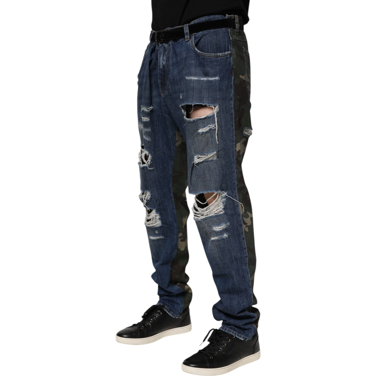 Blue Cotton Camouflage Denim Jeans