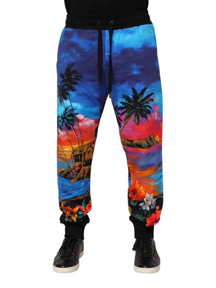 Blue Hawaiian Print Jogger Sweatpants Pants