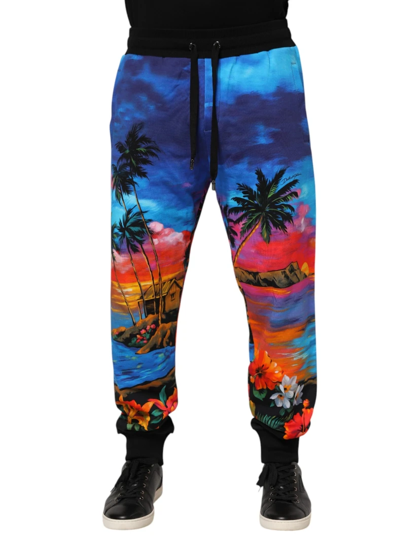 Blue Hawaiian Print Jogger Sweatpants Pants