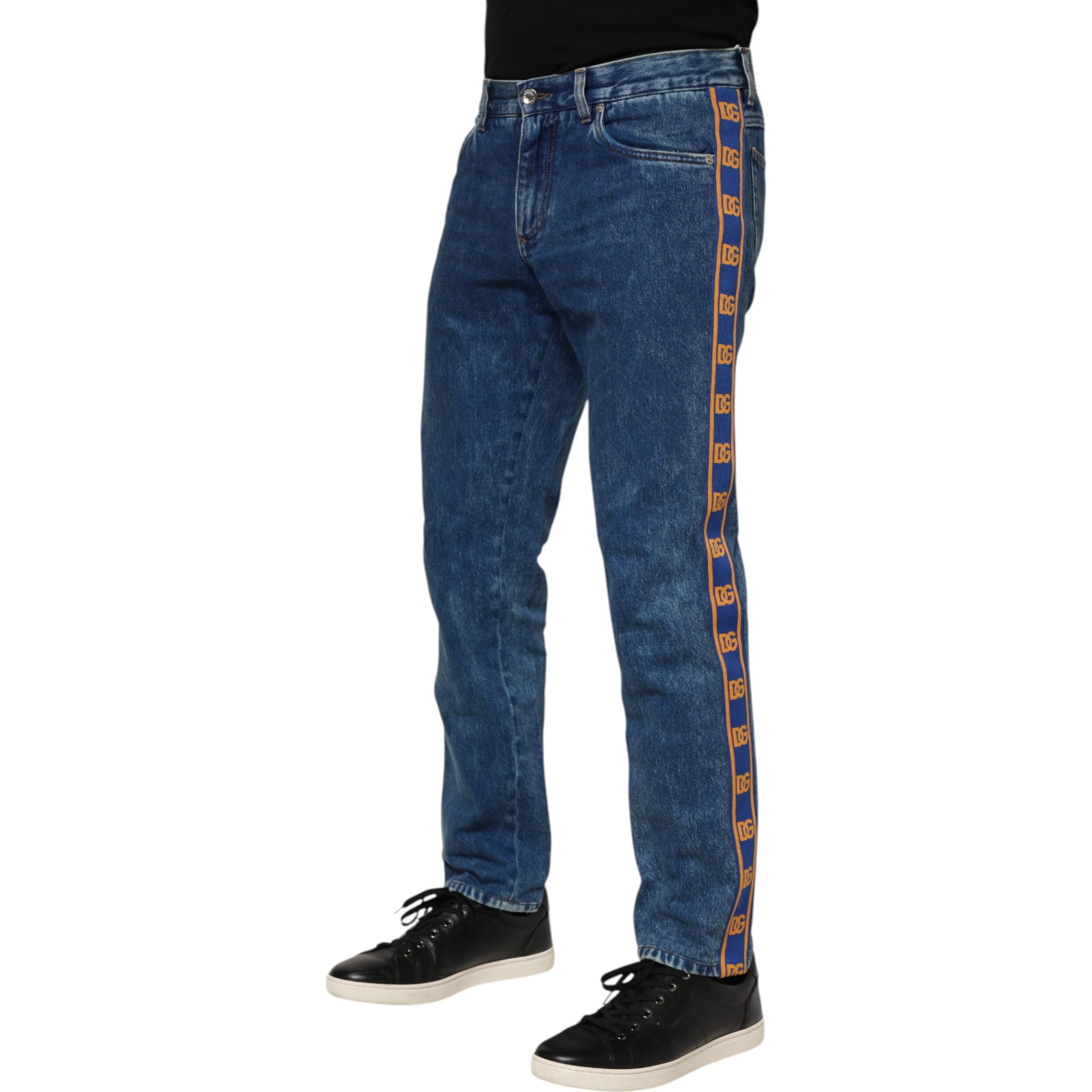 Blue Cotton Logo Plaque Denim Jeans