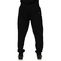 Black Cotton Logo Tape Men Jogger Pants