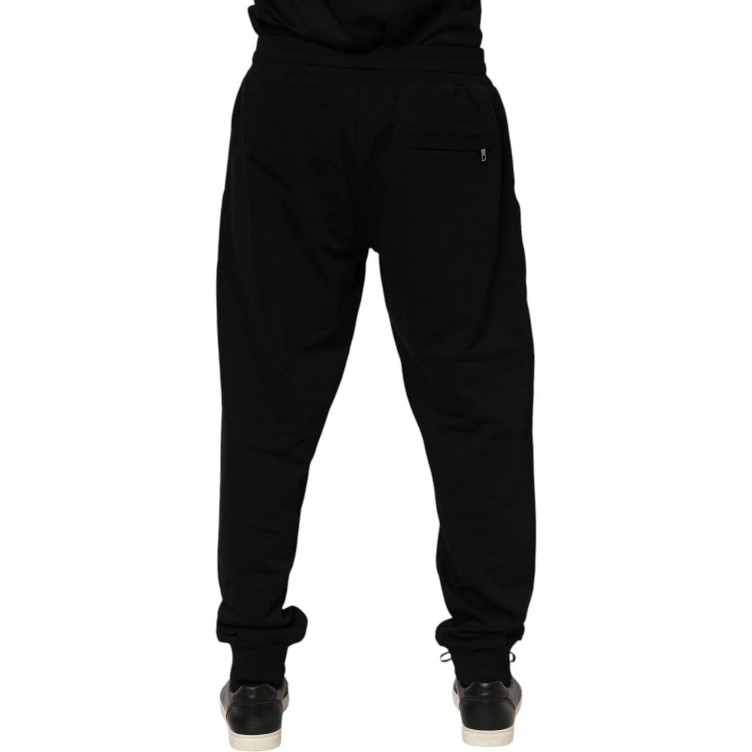 Black Cotton Logo Tape Men Jogger Pants