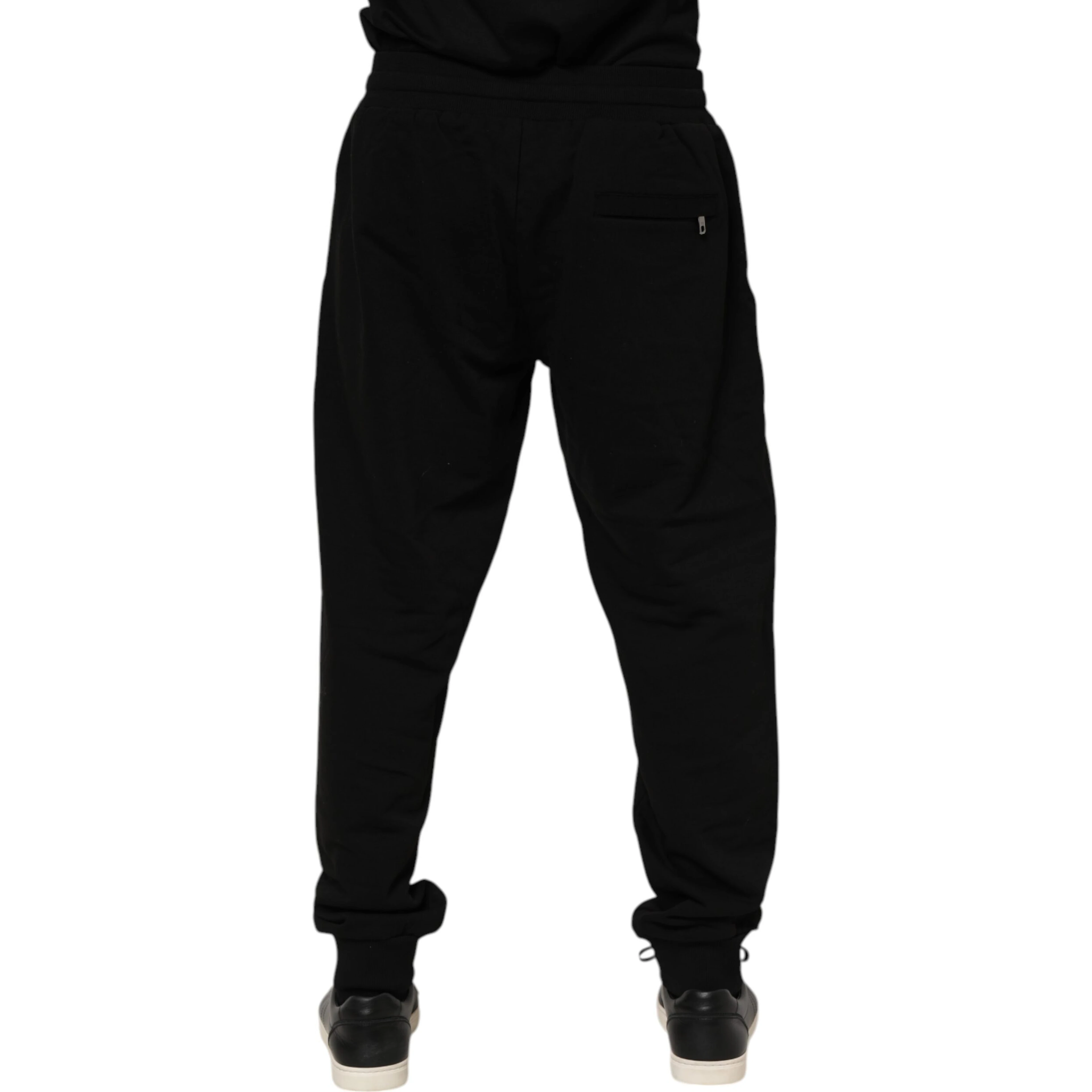 Black Cotton Logo Tape Men Jogger Pants