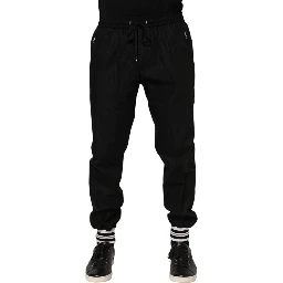 Black Cotton Logo Tape Men Jogger Pants