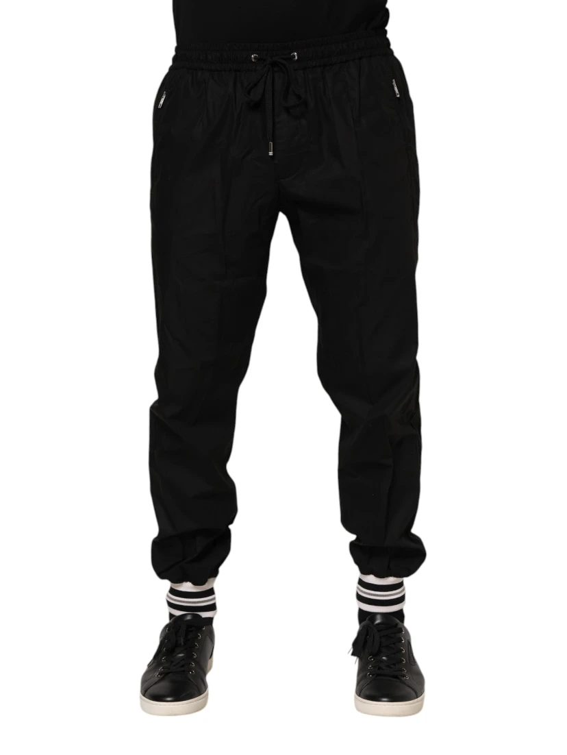 Black Cotton Logo Tape Men Jogger Pants