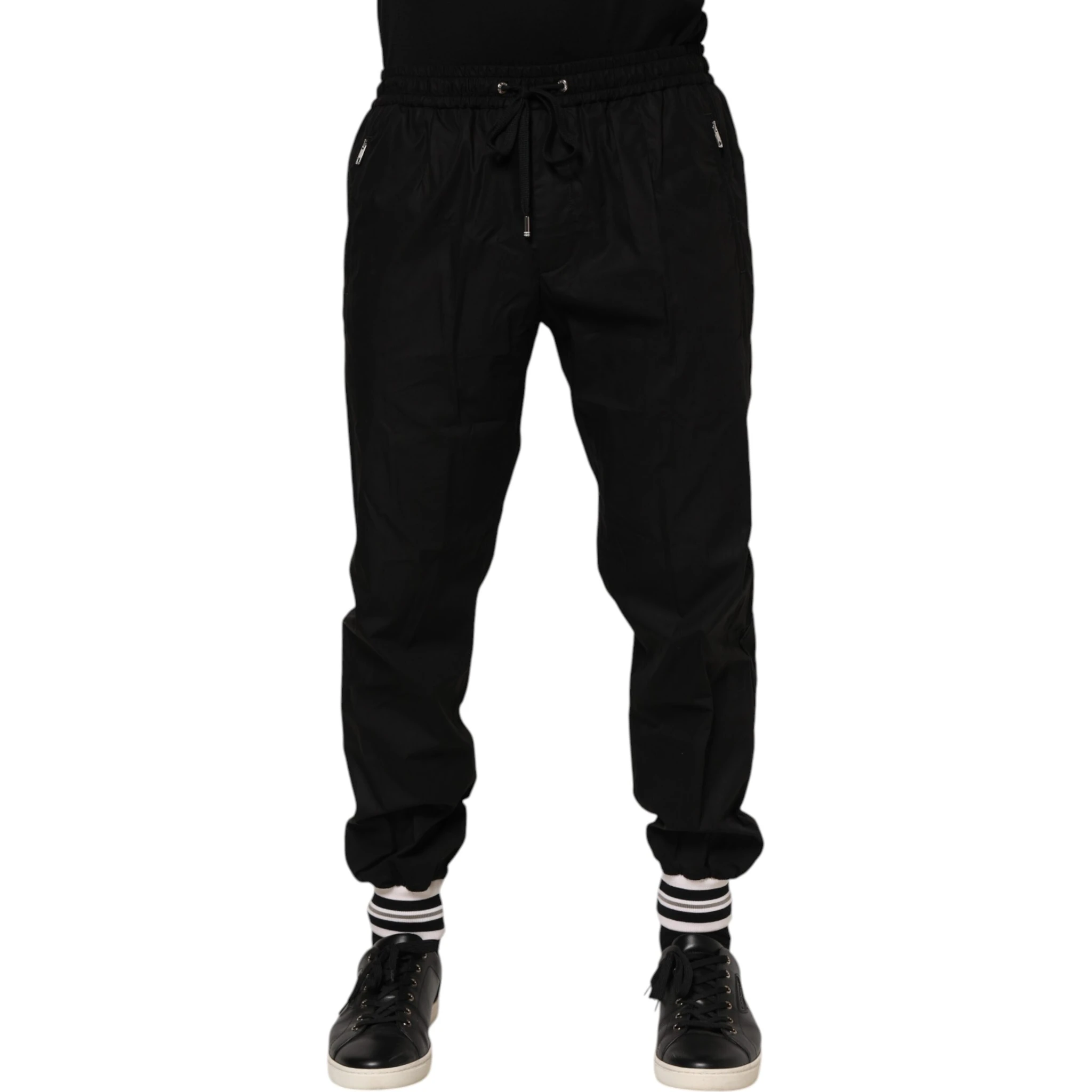 Black Cotton Logo Tape Men Jogger Pants