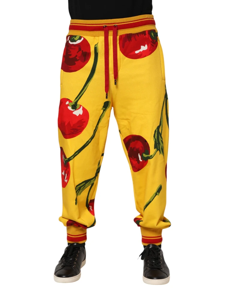 Yellow Cherry Print Jogger Sweatpants Pants