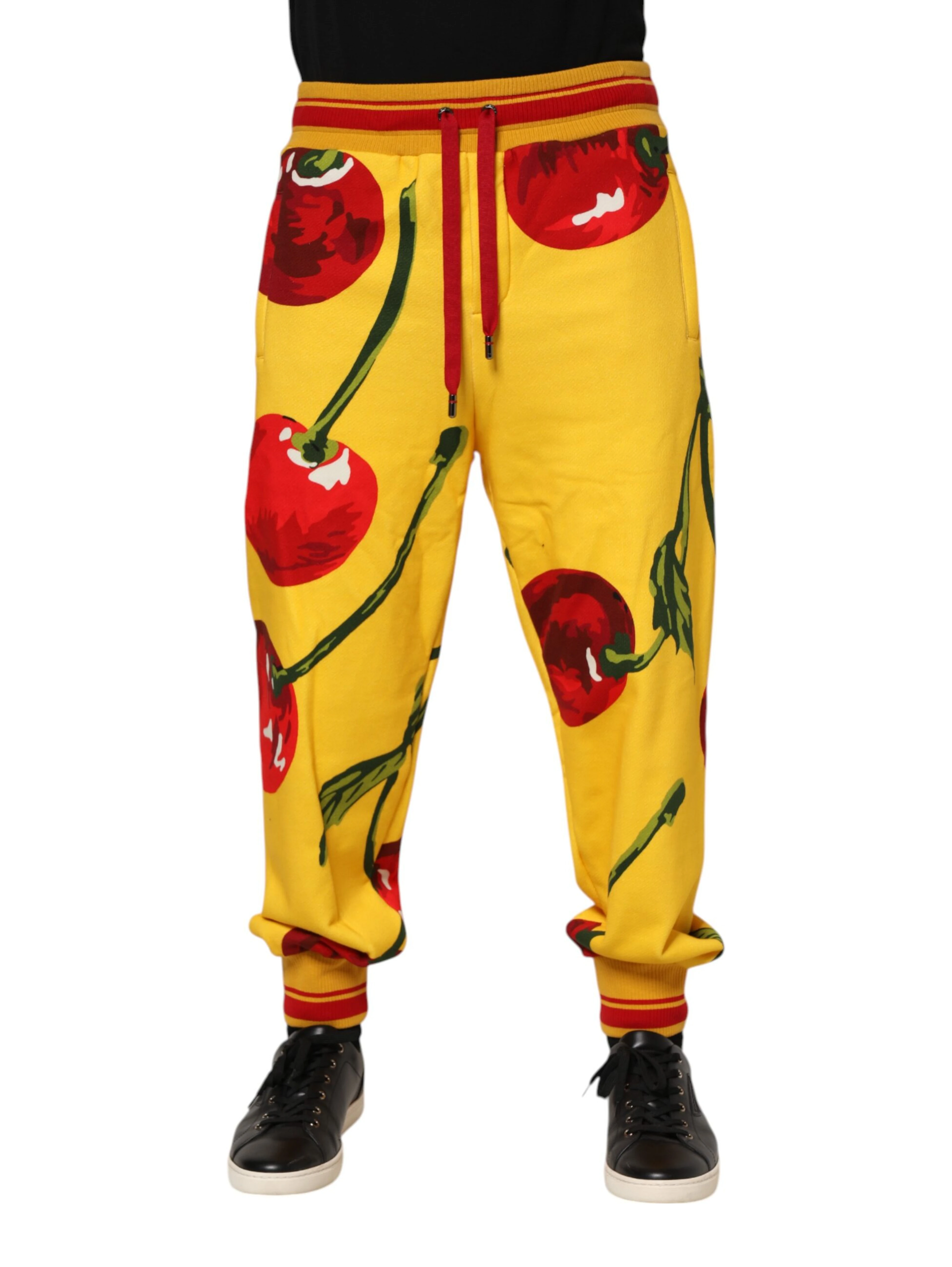 Yellow Cherry Print Jogger Sweatpants Pants