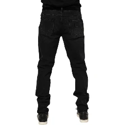 Black Cotton Logo Plaque Skinny Denim Jeans