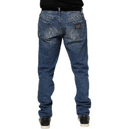 Blue Washed Cotton Logo Plaque Denim Jeans